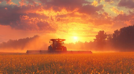 Fototapeta premium Golden Harvest Sunset in a Field