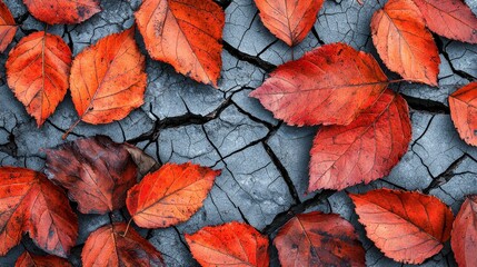 Fototapeta premium Autumn Leaves on Cracked Ground Fall Foliage Nature Background