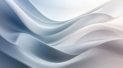 Soft, flowing fabric waves in subtle shades of blue and white create a calming abstract background