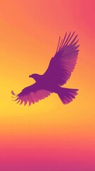 Obraz premium A vibrant line art illustration of a bird in flight against a sunset gradient, symbolizing freedom, hope, nature, beauty, and new beginnings.
