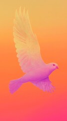 Fototapeta premium A minimalist line art illustration of a bird in flight, set against a vibrant gradient background of pink and yellow. This design symbolizes freedom, hope, and the beauty of nature.