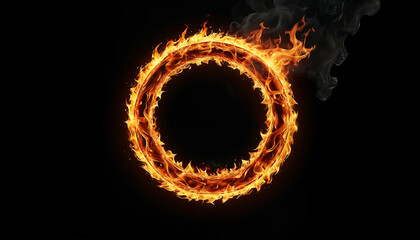 burning ring with flames on black background