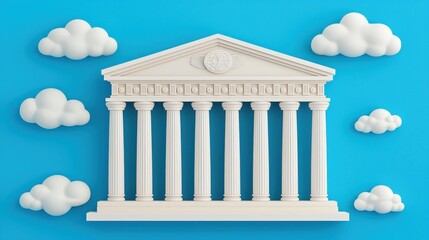 Fototapeta premium Greek Temple Columns with Clouds Minimalist 3D Render