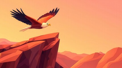 Fototapeta premium Bald Eagle Soaring Over Majestic Mountain Range Illustration