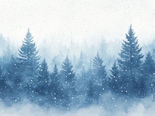Obraz premium delicate watercolor illustration of a winter forest landscape, with soft hues of blue and white. snow-covered trees create a tranquil, serene atmosphere capturing winter's charm