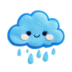 A cute blue cloud with a smiling face and raindrops hanging below., isolated on a transparent background.