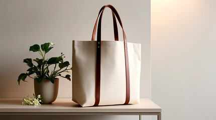 Mockup Luxurious Cream Canvas Tote Bag: Opulent Design with Orchid and Elegant Accents 11