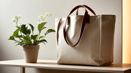 Mockup Luxurious Cream Canvas Tote Bag: Opulent Design with Orchid and Elegant Accents 10