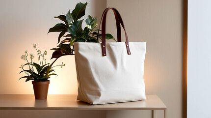 Mockup Luxurious Cream Canvas Tote Bag: Opulent Design with Orchid and Elegant Accents 9