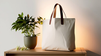 Mockup Luxurious Cream Canvas Tote Bag: Opulent Design with Orchid and Elegant Accents 8