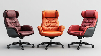 Obraz premium Modern ergonomic office chairs in varied colors displayed against a neutral background