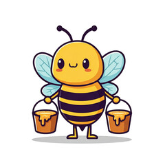 Compilation of Bee Cartoon Characters Holding Honey Buckets on Transparent Backdrop