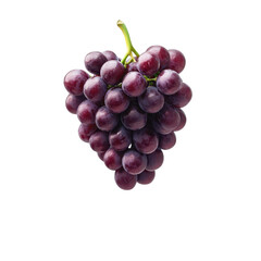 Fototapeta premium A cluster of ripe purple grapes, glistening with freshness, showcasing their round, plump shape and green stem., isolated on a transparent background.