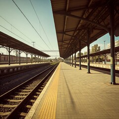Empty railway train station platform in vintage style 
