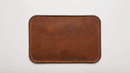 Rectangular brown leather patch mockup with rounded corners for branding