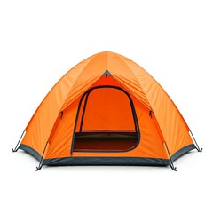 Camping tent in orange, outdoor glamping tent, isolated on white background, camping equipment