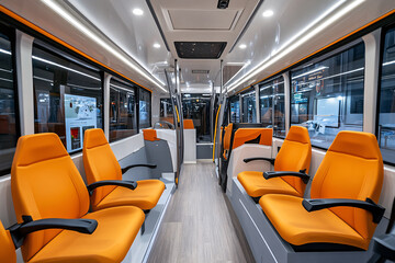 Fototapeta premium modern bus cabin with empty orange seats