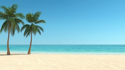 Fototapeta premium Tropical Beach Paradise with Palm Trees White Sand and Azure Ocean