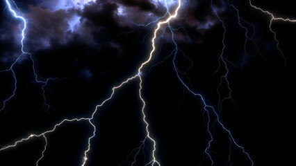  Abstract lightning bolt striking against a black background, symbolizing a powerful electric storm in the night sky.