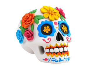 a white skull with flowers on it