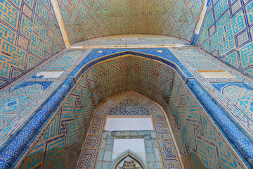 Samarkand, Uzbekistan - October. 10. 2024: Entrance to the Bibi Khanum Mosque in Samarkand