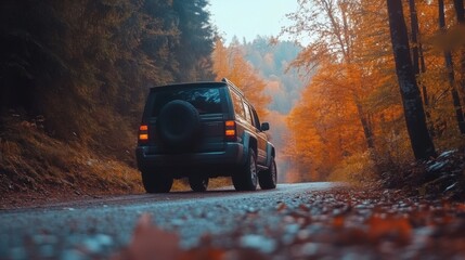drive in the forest in autumn,