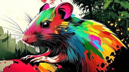 Colorful Rat in a Vivid Jungle Setting