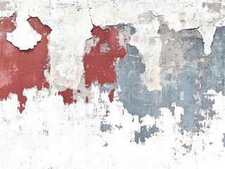 Obraz premium Peeling paint textured wall red blue remnants, white isolated background.