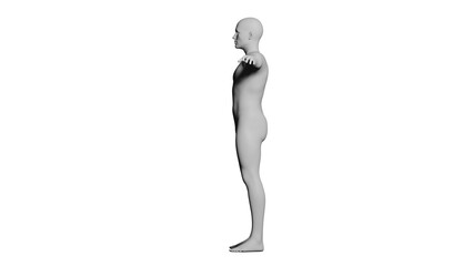 White Male Mannequin in T-Pose Isolated on Transparent Background. Side View (Lateral).