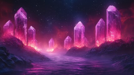 Fototapeta premium Glowing Crystals in a Cosmic Landscape