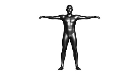 Black Male Mannequin in T-Pose Isolated on Transparent Background. Front View.