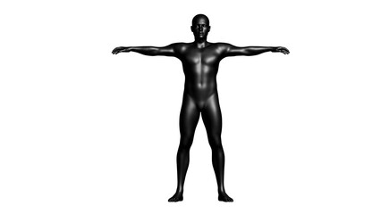 Black Male Mannequin in T-Pose Isolated on Transparent Background. Front View.