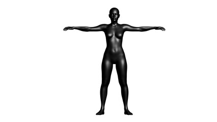 Black Female Mannequin in T-Pose Isolated on Transparent Background. Front View.