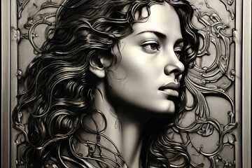 metalwork engraving a portrait of a businesswoman created throug