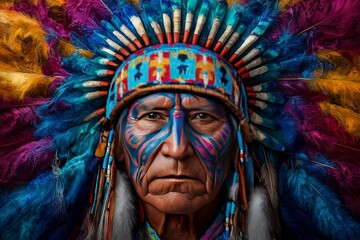 Portrait of Native American Elder in Ceremonial Attire