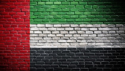 アラブ首長国連邦の国旗がペイントされたレンガの壁。(Brick wall painted with the United Arab Emirates flag.)
