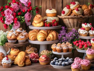 Colorful Display of Freshly Baked Pastries and Treats