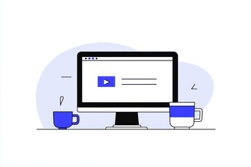 Modern Office Workspace with Computer and Coffee - Corporate Aesthetic and Productivity Concept