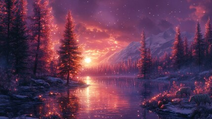 Fototapeta premium Enchanted Winter Forest at Sunrise