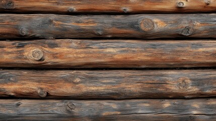 Fototapeta premium A close-up view of weathered wooden logs arranged horizontally.