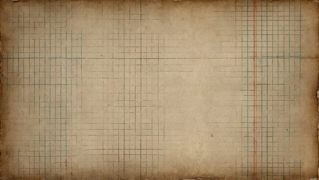 Crumpled beige graph paper with black grid on wooden surface