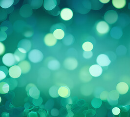 Obraz premium Green bokeh background with blue bokeh effect defocused lights on dark background.generative ai