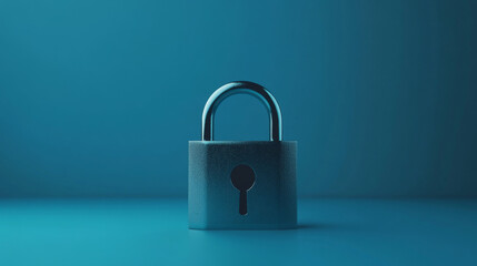 Naklejka premium A padlock with a keyhole represents online security. This symbolizes protecting personal data from cyber threats. The blue background suggests a fast internet connection.
