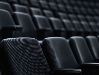 Fototapeta premium Empty black stadium seats in a modern arena setting.