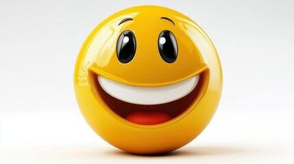 3D emoticon with a joyful expression, wide smile, and bright eyes, isolated on white, perfect for happiness themes