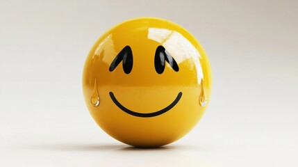 Fototapeta premium Anxious emoticon with a hesitant smile and sweat drop, isolated on white to represent nervousness