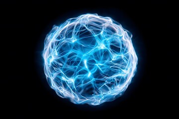 Abstract blue glowing sphere of digital connections on a dark background, a technology and science concept