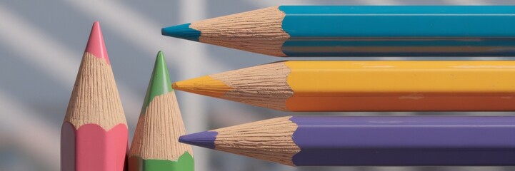 Obraz premium An advertising banner with a picture of colored pencils and a place to copy the text.