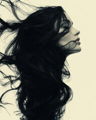 Fototapeta premium Minimal design of hair strands gently falling, conveying the concept of hair loss in a subtle, aesthetic way,
