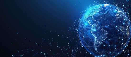 Obraz premium Abstract digital illustration of a glowing blue Earth with glowing lines and dots.